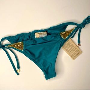 Roberto Cavalli Runway Bikini Bottom Emerald Swim Suit Gold Green Gold